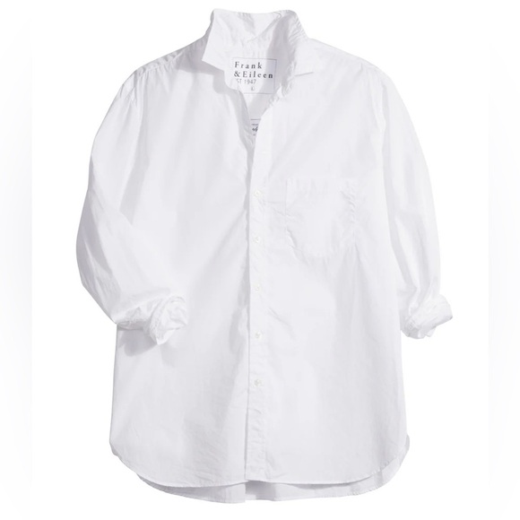 FRANK & EILEEN JOEDY WOVEN BUTTON UP white cotton long sleeve top - Picture 1 of 5